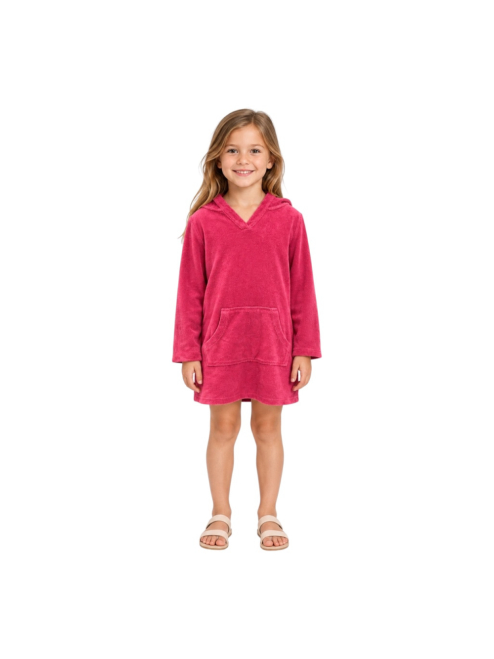 Lands’ End Girls Pink Hooded Terry Swim Cover-Up Size 6X–7